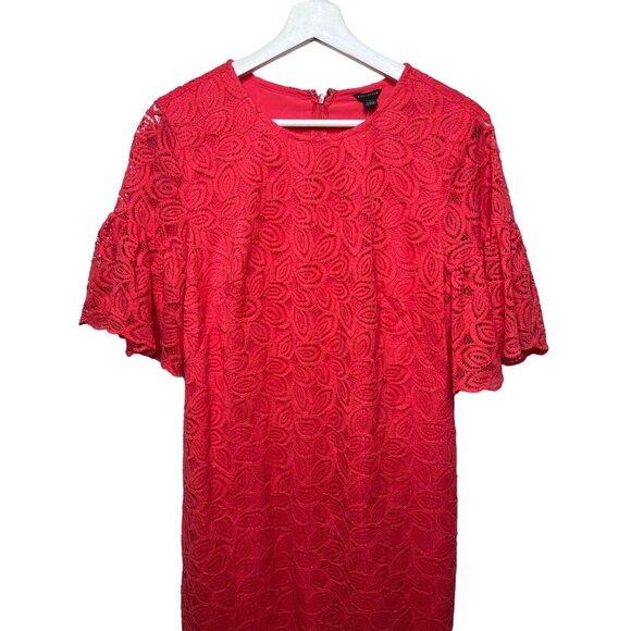 Ann Taylor Pink Lace Overlay Short Sleeve Shift Dress Size 6 Work Party NWT - Picture 2 of 12